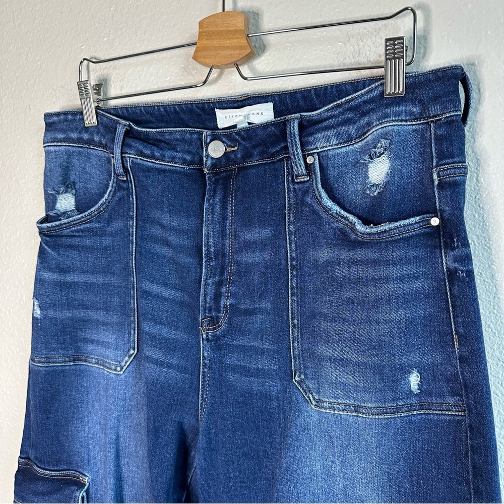 RISEN High Rise Cropped Wide Leg Ankle Pant Blue Women’s Size 1XL - Picture 3 of 11